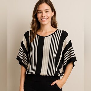 Caren Sport Striped Metallic Batwing Sweater – Women’s 2X – Made in USA
